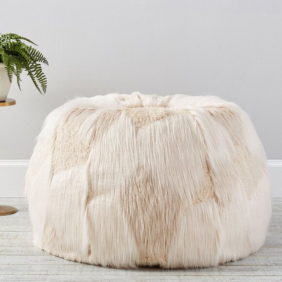 POTTERY BARN Mongolian Patchwork Faux Fur Bean Bag in Ivory NWT - Picture 8 of 8